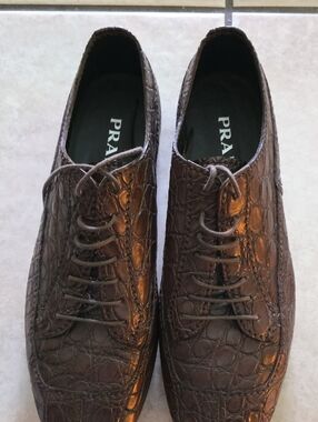 Prada Dark Brown  Genuine Croc- Lace-Up Oxfords